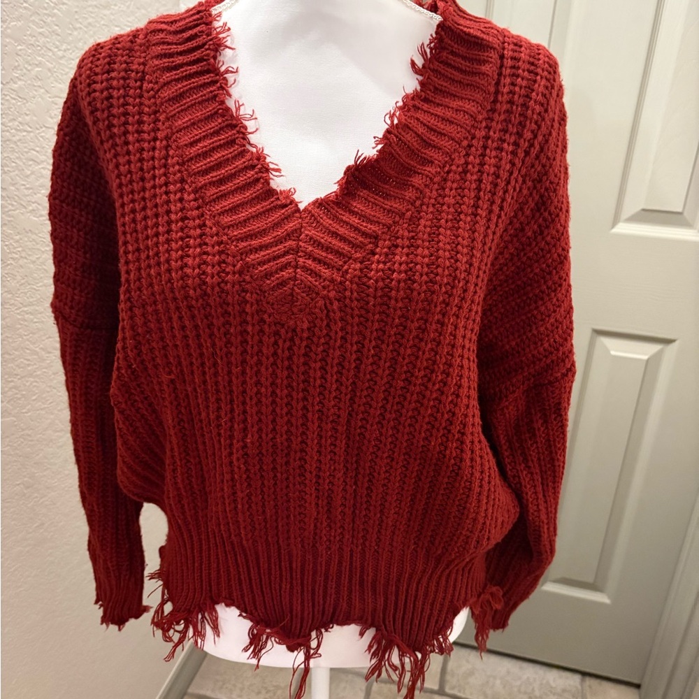 Main Strip Burgundy V-Neck Sweater